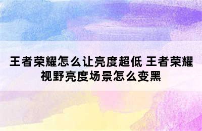 王者荣耀怎么让亮度超低 王者荣耀视野亮度场景怎么变黑